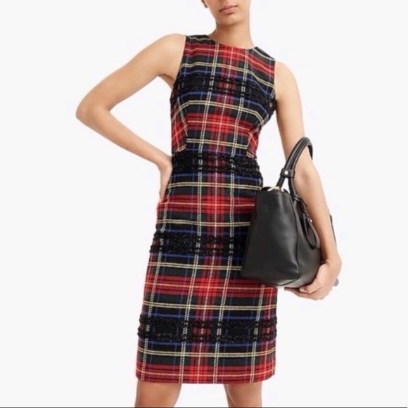 J.CREW Plaid Sheath Dress Lurex Stewart Tartan 10 - Picture 2 of 6